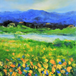 Happy Place with River   2019   Acrylic on canvas   92 x 92 cm   POR